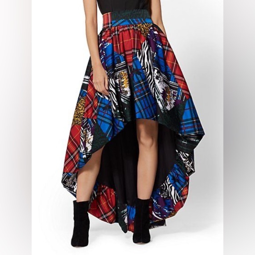 NWT New York & Company Hi-Low Bubble Skirt Hightower Puffer Mixed Print XS New